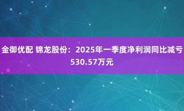 金御优配 锦龙股份：2025年一季度净利润同比减亏530.57万元